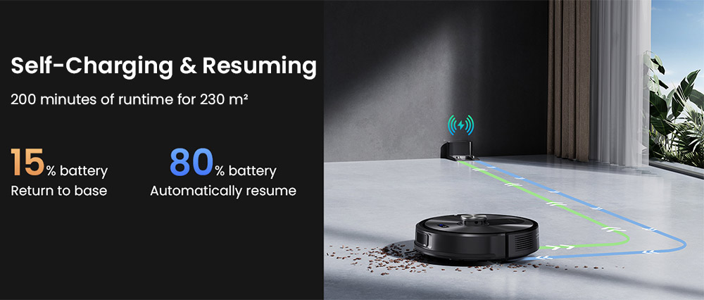 Proscenic Q10 Robot Vacuum Cleaner with Mop, 8000Pa Strong Suction, 360&deg; LIDAR Navigation, 200-Min Runtime, Auto-Recharge & Resume, APP/Remote/Voice Control for Pet Hair & Large Homes