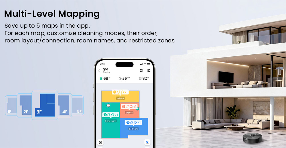 Proscenic Q10 Robot Vacuum Cleaner with Mop, 8000Pa Strong Suction, 360&deg; LIDAR Navigation, 200-Min Runtime, Auto-Recharge & Resume, APP/Remote/Voice Control for Pet Hair & Large Homes
