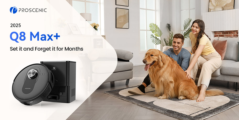 Robotický vysávač a mop Proscenic Q8 Max+, sací výkon 8000 Pa, doba prevádzky 200 min, batéria 3200 mAh, 60-dňová automatická prevádzka, 3l vrecko na prach, navigácia LDS LiDAR, mapovanie viacerých podláh, ovládanie pomocou aplikácie a hlasu