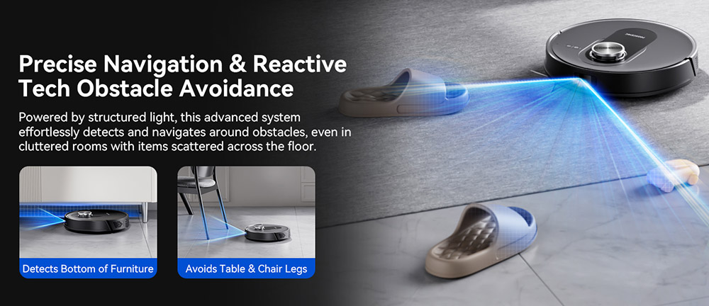 Robotický vysávač a mop Proscenic Q8 Max+, sací výkon 8000 Pa, doba prevádzky 200 min, batéria 3200 mAh, 60-dňová automatická prevádzka, 3l vrecko na prach, navigácia LDS LiDAR, mapovanie viacerých podláh, ovládanie pomocou aplikácie a hlasu