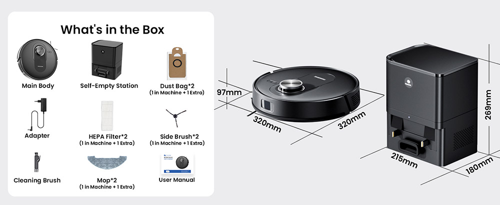 Robotický vysávač a mop Proscenic Q8 Max+, sací výkon 8000 Pa, doba prevádzky 200 min, batéria 3200 mAh, 60-dňová automatická prevádzka, 3l vrecko na prach, navigácia LDS LiDAR, mapovanie viacerých podláh, ovládanie pomocou aplikácie a hlasu