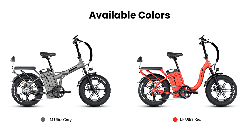 RATTAN LF Ultra Electric Bike, 1000W motor, 48V 40.5Ah batéria, 20*4 palcové pneumatiky, max. rýchlosť 50km/h, max. dojazd 190km, hydraulické brzdy, plné odpruženie, farebný displej - červený