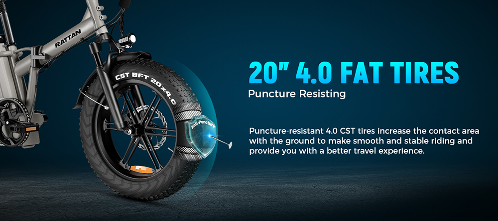 RATTAN LM Ultra Electric Bike, 1000W Motor, 48V 40.5Ah Battery, 20*4 inch Tires, 50km/h Max Speed, 190km Max Range, Hydraulic Brake, Full Suspension, Color Display - Grey