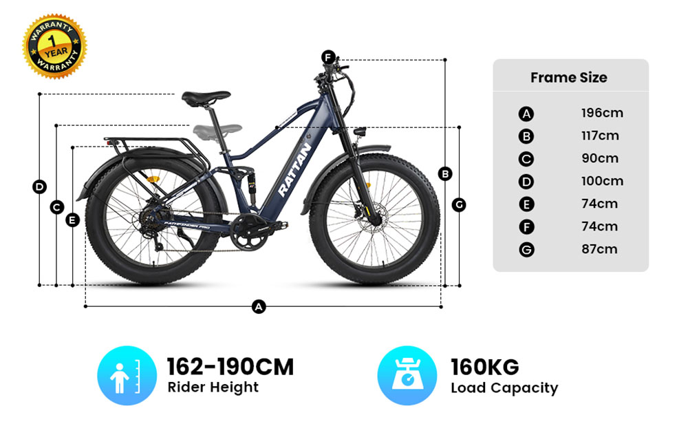 Elektrobicykel RATTAN PATHEINDER PRO, 750W motor, 48V 18Ah batéria, 26*4 palcové pneumatiky, max. rýchlosť 25 km/h, dojazd 120 km, hydraulické kotúčové brzdy, predné & zadné plné odpruženie, 7 rýchlostí - sivá