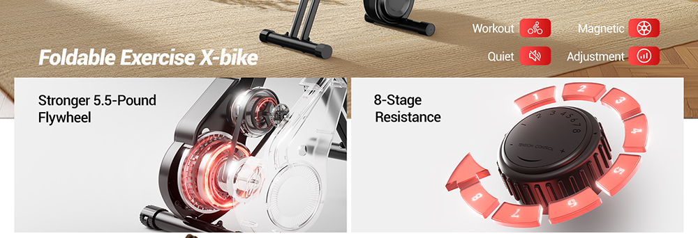 ROBORE CBX10 Heimtrainer, leiser Magnetwiderstand, 8-stufig verstellbar, verstellbarer Sitz und Lenker, max. Belastung 136 kg, LCD-Display, atmungsaktiver PU-Sattel, Cardio-Fitnessger&auml;t