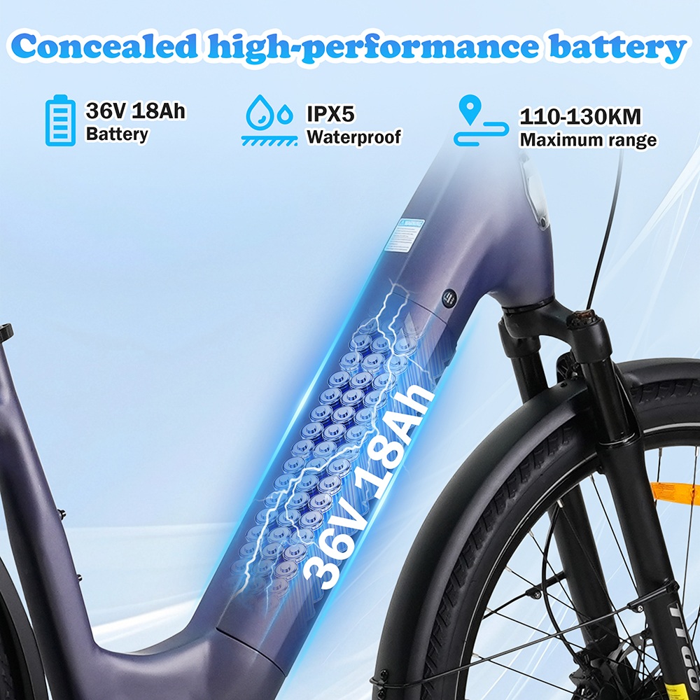 Elektrobicykel TTGO Z5, 250W motor, 36V 18Ah batéria, 27.5 palcové pneumatiky, max. rýchlosť 25 km/h, max. dojazd 130 km, hydraulické kotúčové brzdy, trojitý systém tlmenia nárazov, 9-rýchlostný systém Shimano - modrý