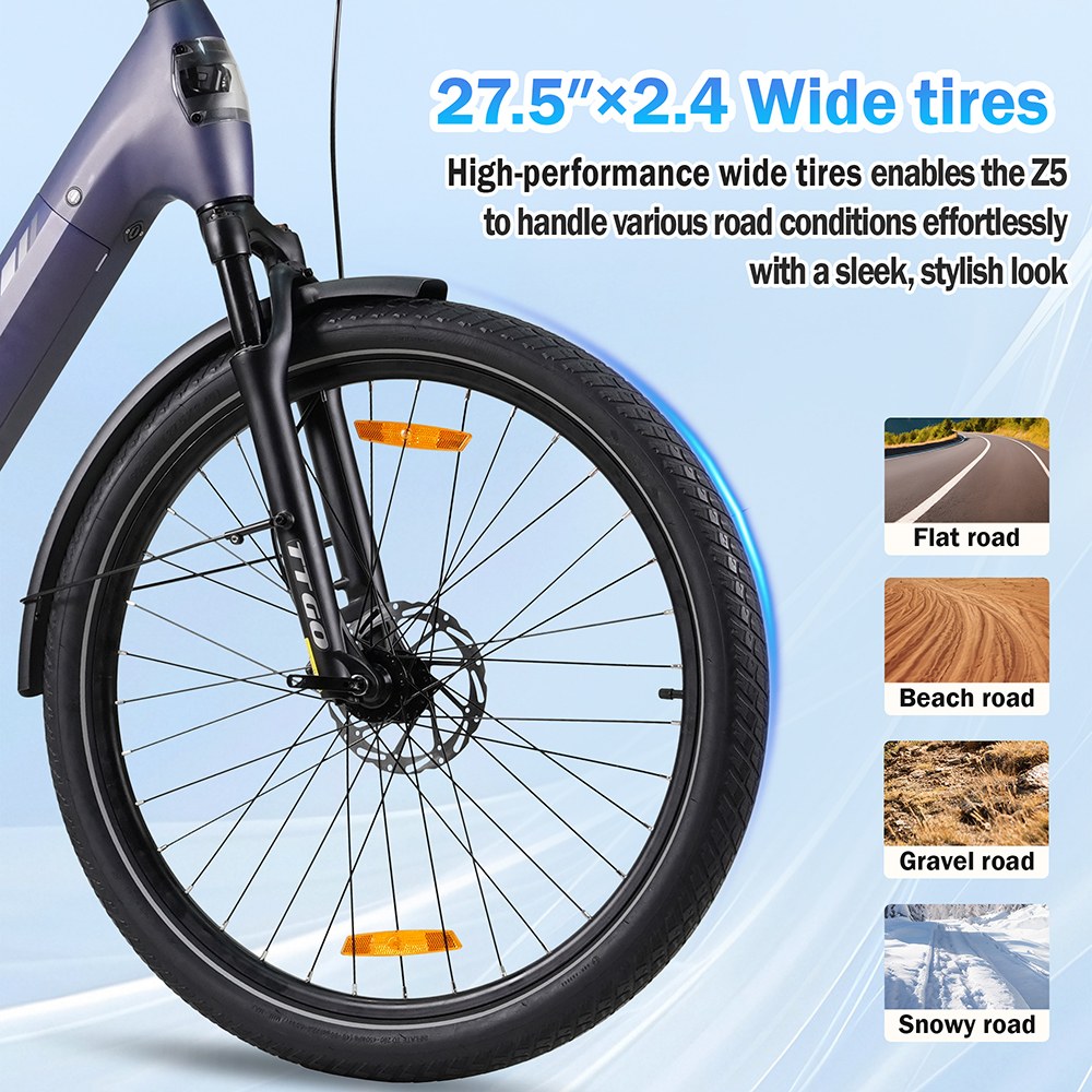 Elektrobicykel TTGO Z5, 250W motor, 36V 18Ah batéria, 27.5 palcové pneumatiky, max. rýchlosť 25 km/h, max. dojazd 130 km, hydraulické kotúčové brzdy, trojitý systém tlmenia nárazov, 9-rýchlostný systém Shimano - modrý