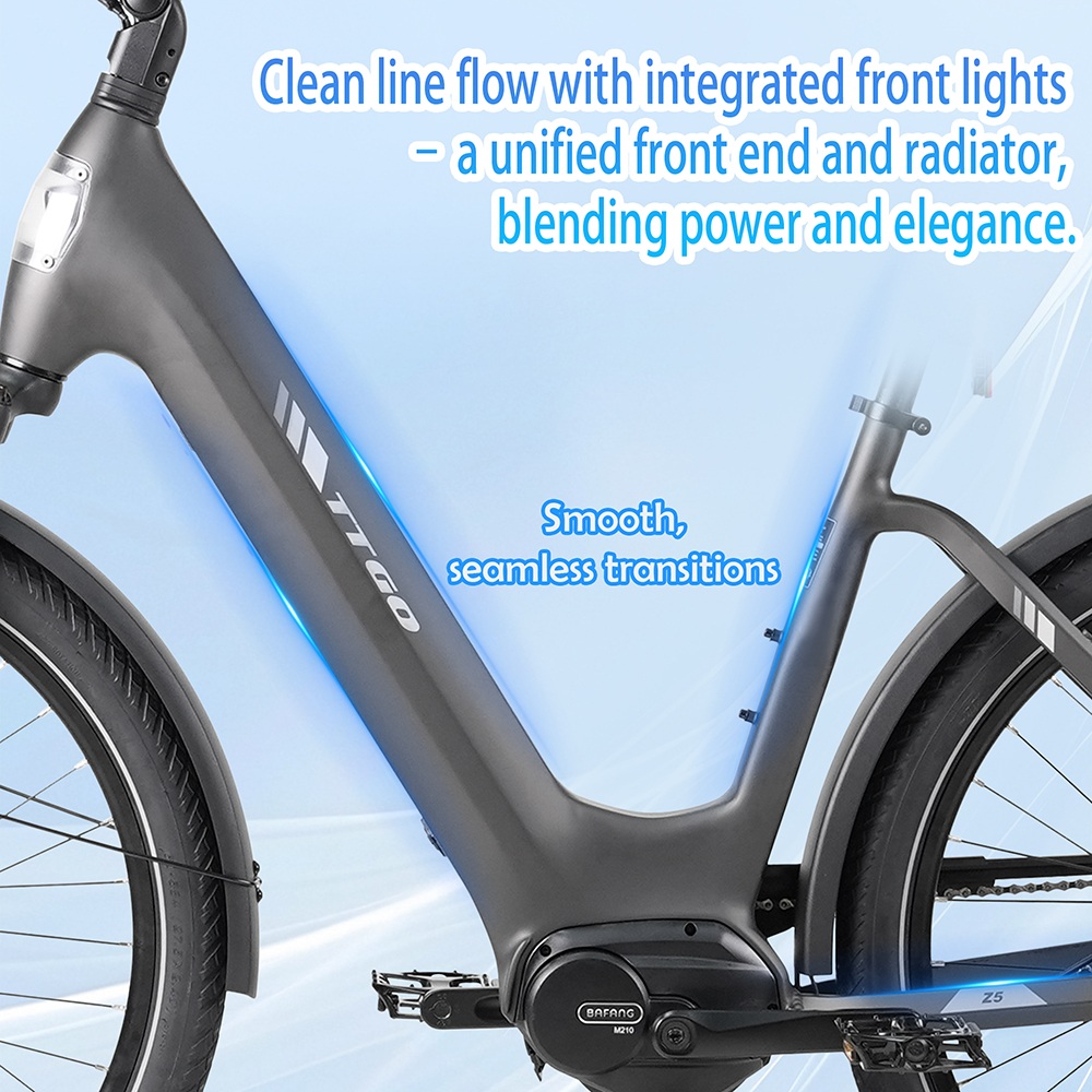 Elektrobicykel TTGO Z5, 250W motor, 36V 18Ah batéria, 27.5 palcové pneumatiky, max. rýchlosť 25 km/h, max. dojazd 130 km, hydraulické kotúčové brzdy, trojitý systém tlmenia nárazov, 9-rýchlostný systém Shimano - sivý