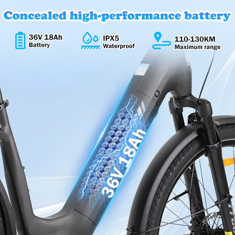 Elektrobicykel TTGO Z5, 250W motor, 36V 18Ah batéria, 27.5 palcové pneumatiky, max. rýchlosť 25 km/h, max. dojazd 130 km, hydraulické kotúčové brzdy, trojitý systém tlmenia nárazov, 9-rýchlostný systém Shimano - sivý