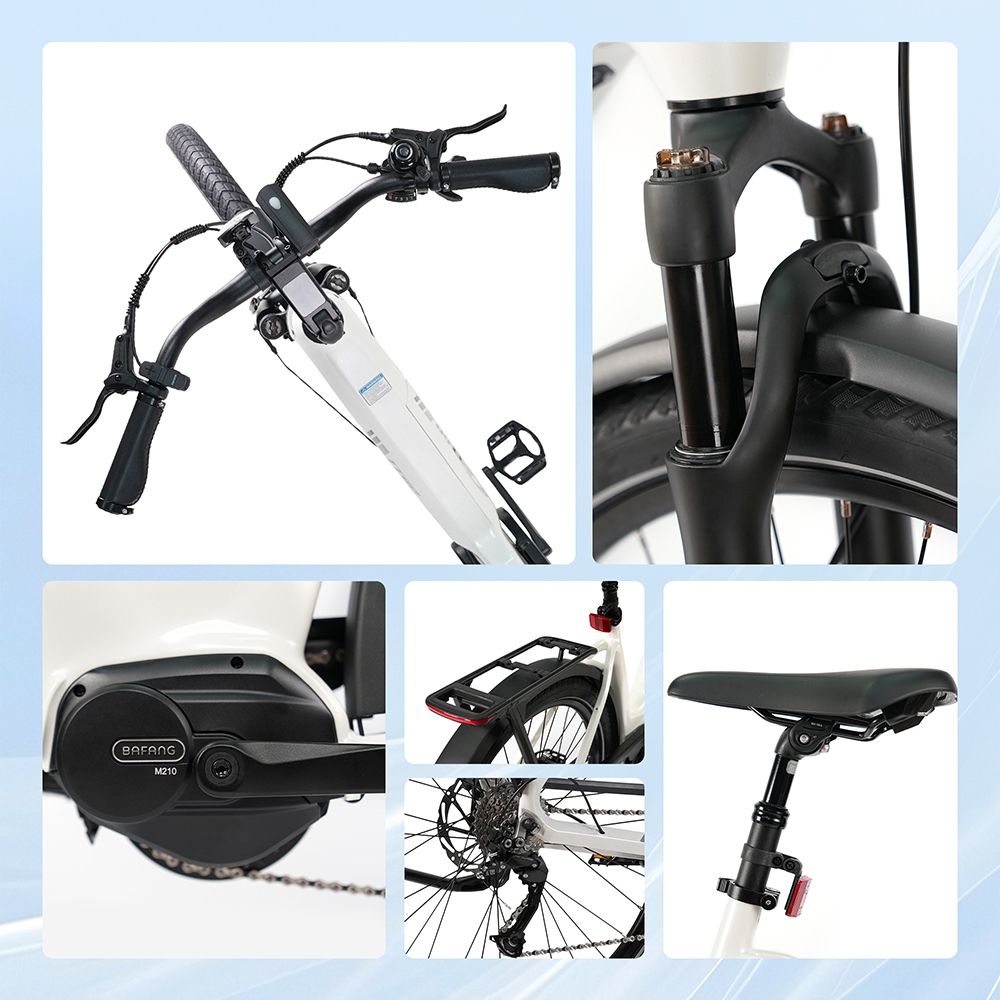 TTGO Z5 Electric Bike, 250W Motor, 36V 18Ah Battery, 27.5 palcové pneumatiky, max. rýchlosť 25 km/h, max. dojazd 130 km, hydraulické kotúčové brzdy, trojitý systém tlmenia nárazov, 9-rýchlostný systém Shimano - biely