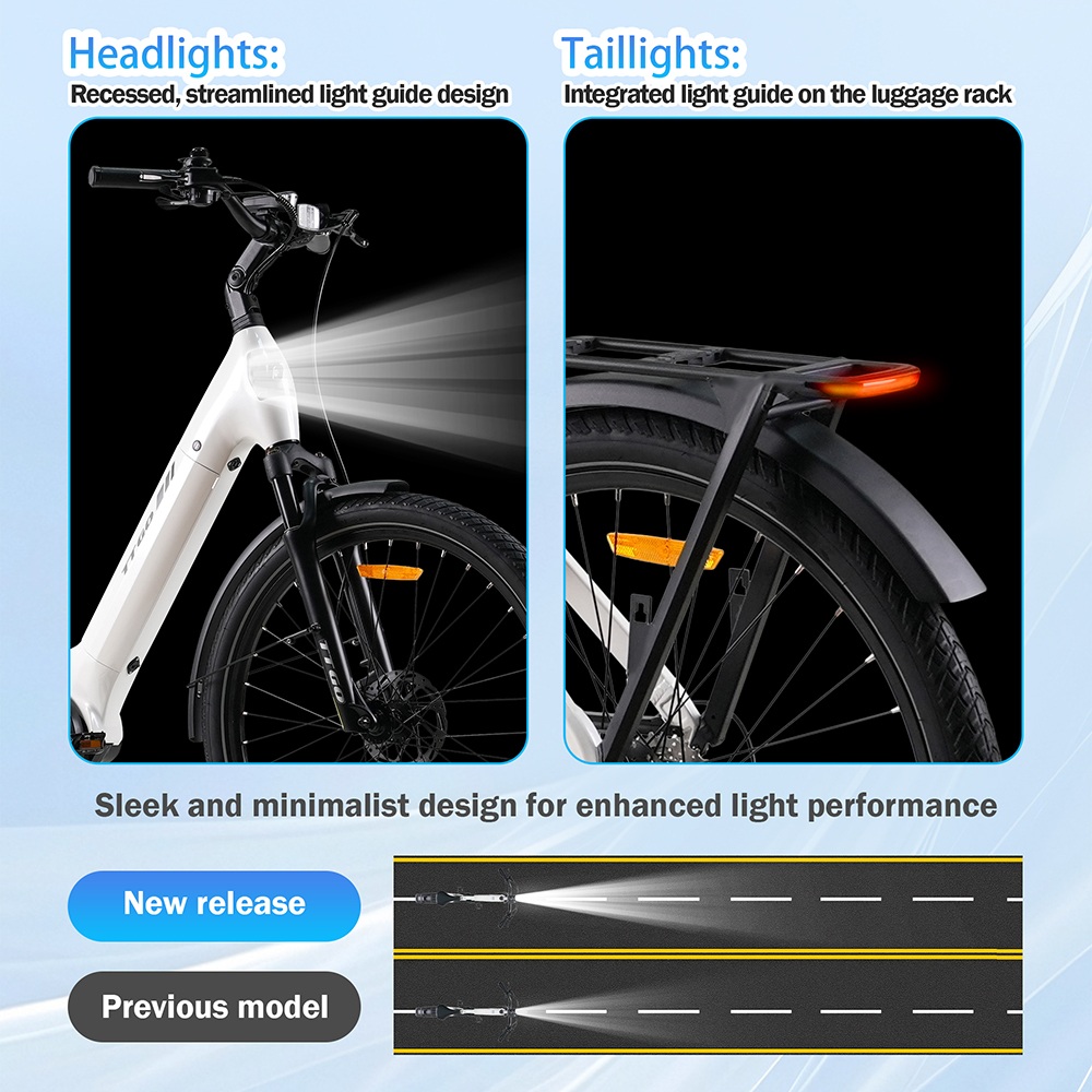 Elektrobicykel TTGO Z5, 250W motor, 36V 18Ah batéria, 27.5 palcové pneumatiky, max. rýchlosť 25 km/h, max. dojazd 130 km, hydraulické kotúčové brzdy, trojitý systém tlmenia nárazov, 9-rýchlostný systém Shimano - biely