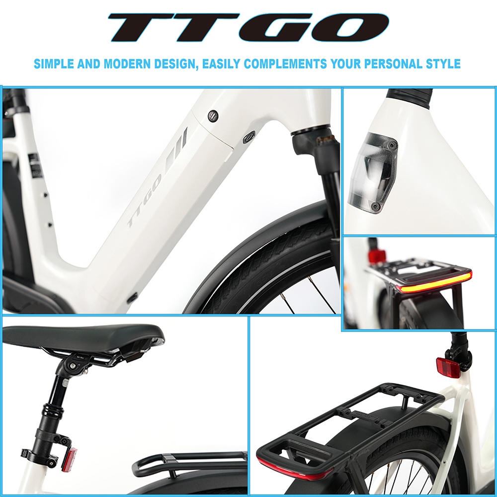 TTGO Z5 Electric Bike, 250W Motor, 36V 18Ah Battery, 27.5 palcové pneumatiky, max. rýchlosť 25 km/h, max. dojazd 130 km, hydraulické kotúčové brzdy, trojitý systém tlmenia nárazov, 9-rýchlostný systém Shimano - biely