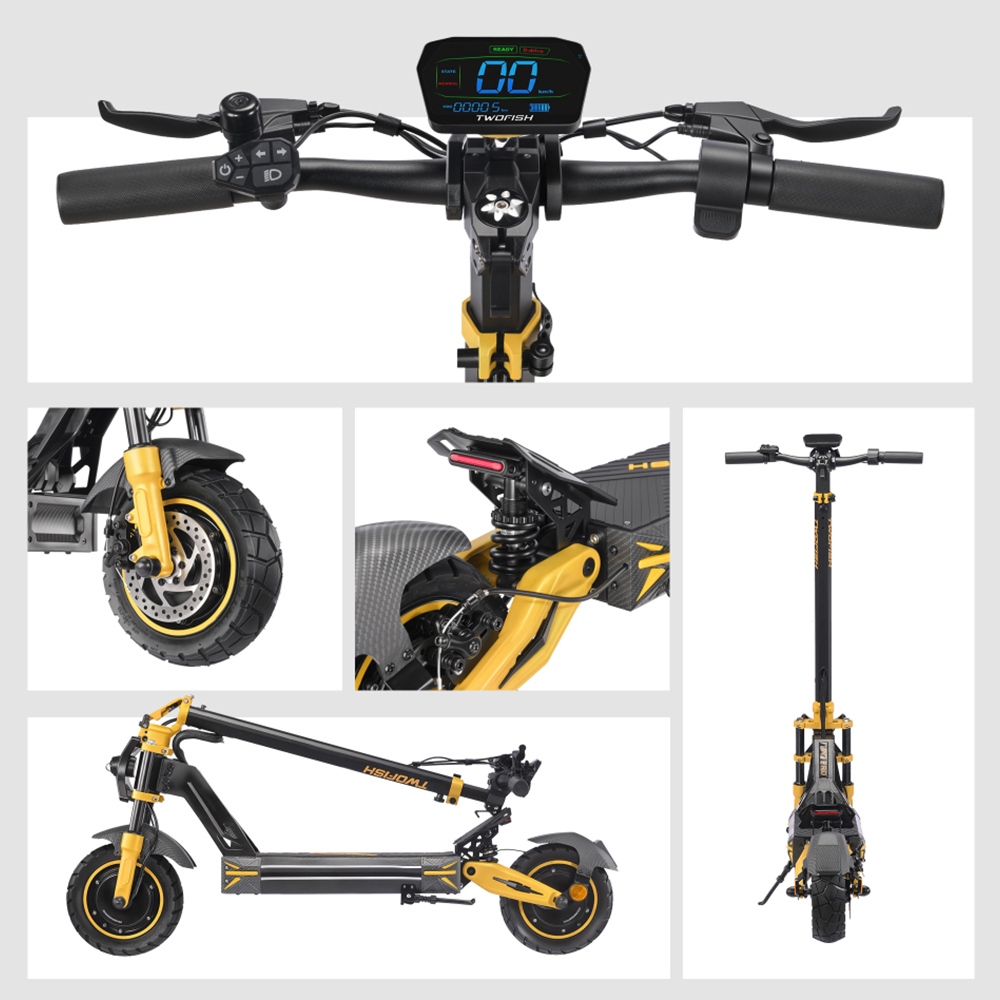 TWOFISH TW3 PRO Electric Scooter, 1000W*2 Motor, 52V 23Ah Battery, 11 inch Tires, 60km/h Max Speed, 55km Range, Dual Disc Brake, Front & Rear Spring Suspension System, NFC Unlock