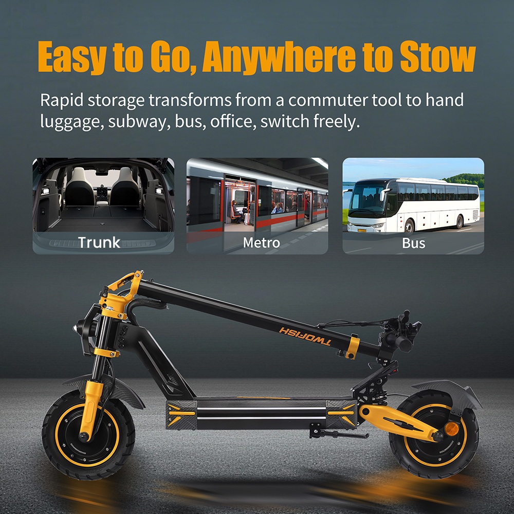 TWOFISH TW3 PRO Electric Scooter, 1000W*2 Motor, 52V 23Ah Battery, 11 inch Tires, 60km/h Max Speed, 55km Range, Dual Disc Brake, Front & Rear Spring Suspension System, NFC Unlock