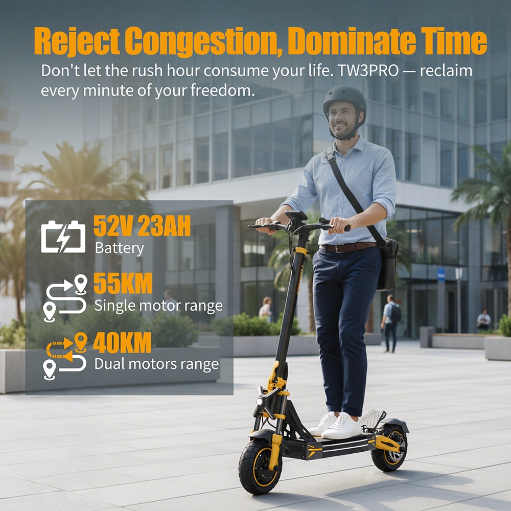 TWOFISH TW3 PRO Electric Scooter, 1000W*2 Motor, 52V 23Ah Battery, 11 inch Tires, 60km/h Max Speed, 55km Range, Dual Disc Brake, Front & Rear Spring Suspension System, NFC Unlock
