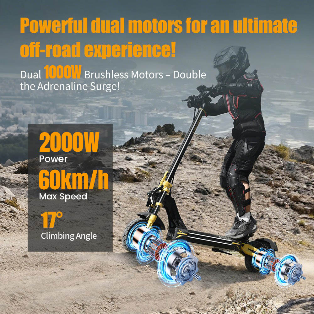 TWOFISH TW3 PRO Electric Scooter, 1000W*2 Motor, 52V 23Ah Battery, 11 inch Tires, 60km/h Max Speed, 55km Range, Dual Disc Brake, Front & Rear Spring Suspension System, NFC Unlock