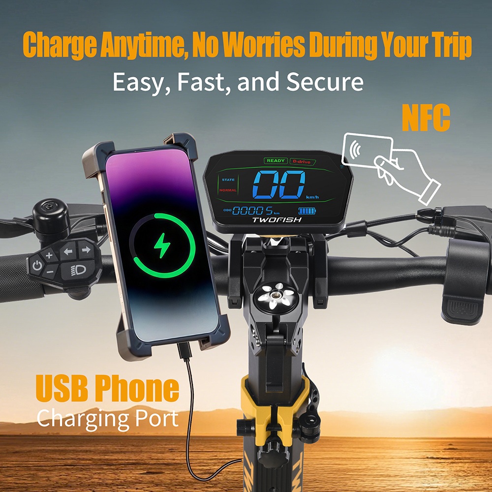 TWOFISH TW3 PRO Electric Scooter, 1000W*2 Motor, 52V 23Ah Battery, 11 inch Tires, 60km/h Max Speed, 55km Range, Dual Disc Brake, Front & Rear Spring Suspension System, NFC Unlock