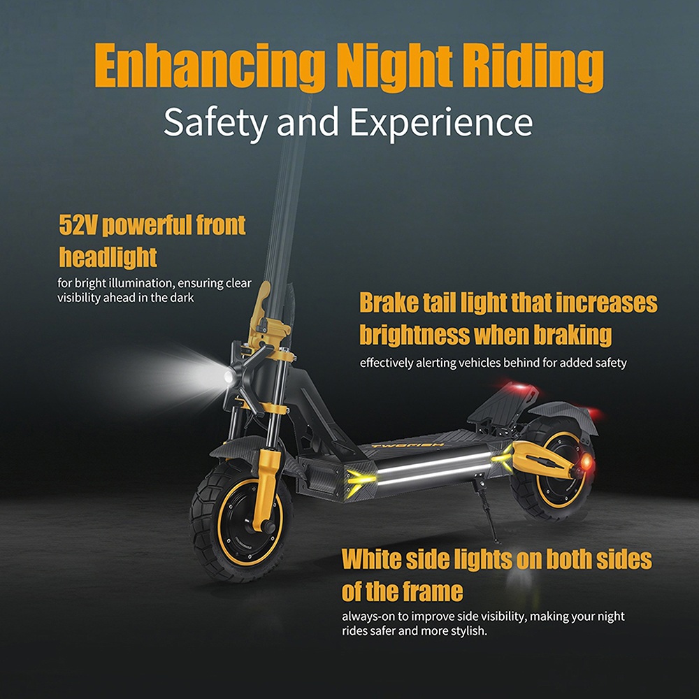 TWOFISH TW3 PRO Electric Scooter, 1000W*2 Motor, 52V 23Ah Battery, 11 inch Tires, 60km/h Max Speed, 55km Range, Dual Disc Brake, Front & Rear Spring Suspension System, NFC Unlock