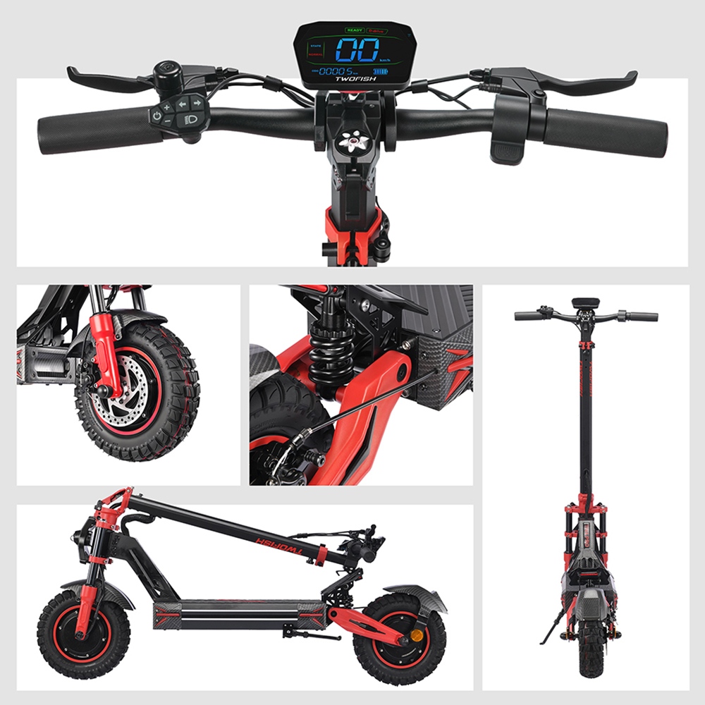 TWOFISH TW4 PRO Electric Scooter, 1000W*2 Motor, 60V 23Ah batéria, 11 palcové pneumatiky, max. rýchlosť 72km/h, max. dojazd 60km, dvojkotúčová brzda, predný & zadný pružinový systém odpruženia, NFC odomykanie