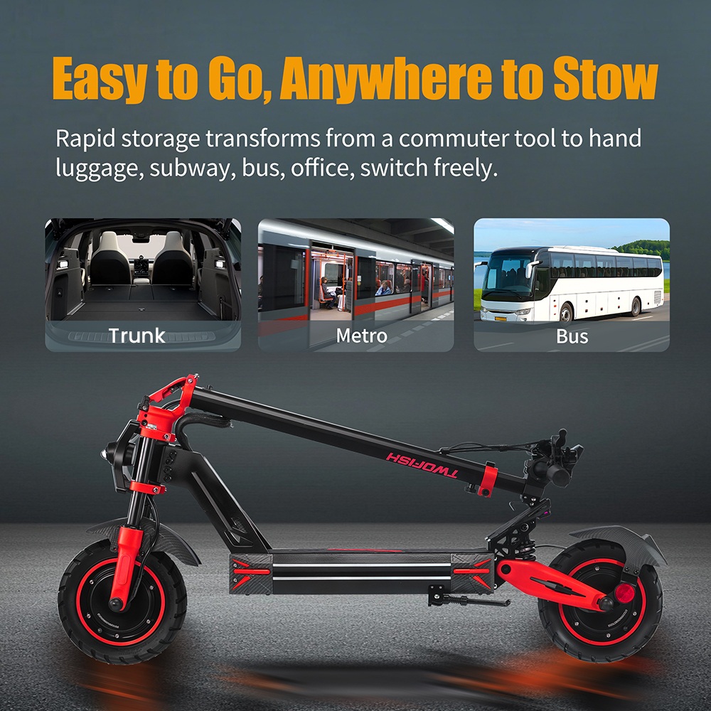 TWOFISH TW4 PRO Electric Scooter, 1000W*2 Motor, 60V 23Ah batéria, 11 palcové pneumatiky, max. rýchlosť 72km/h, max. dojazd 60km, dvojkotúčová brzda, predný & zadný pružinový systém odpruženia, NFC odomykanie