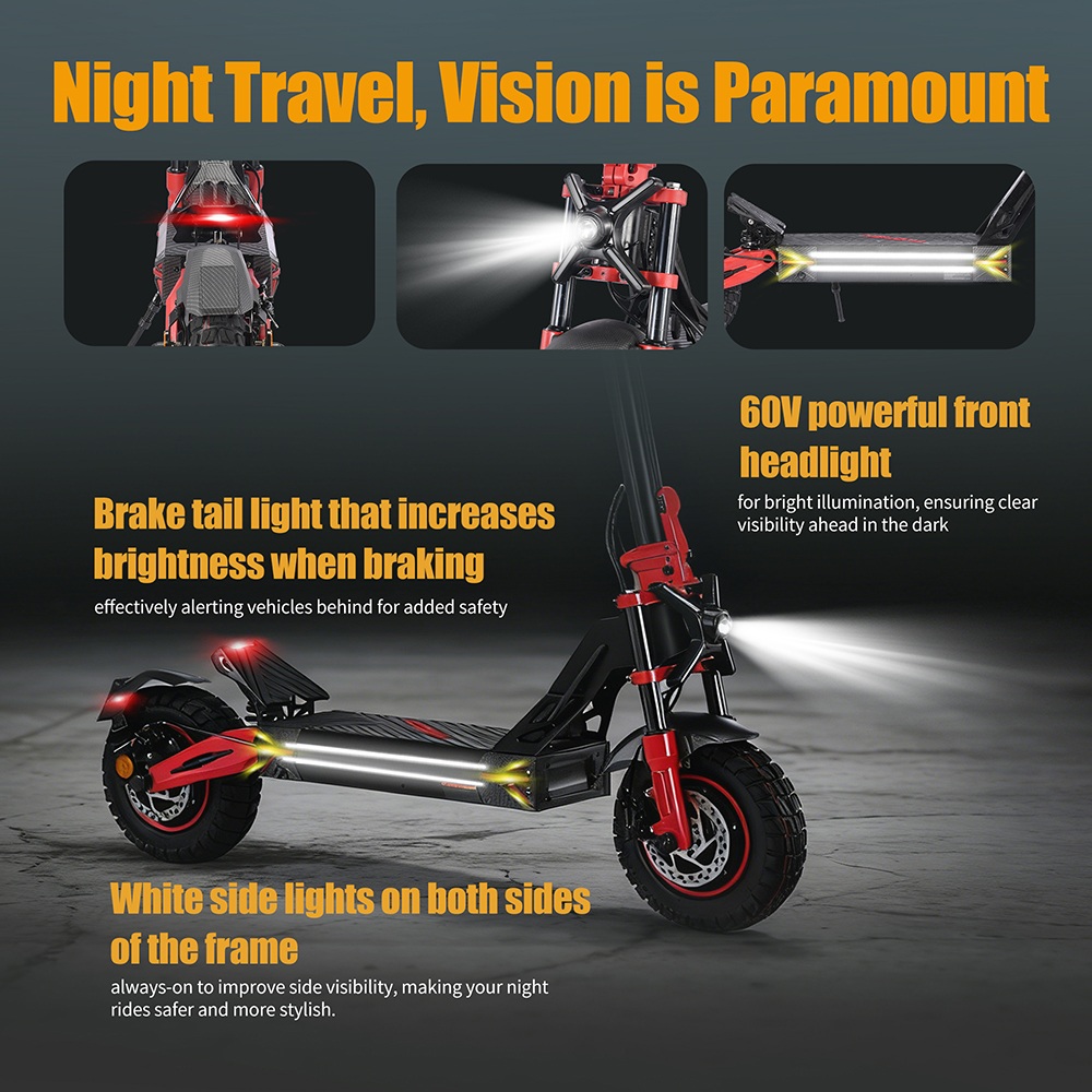 TWOFISH TW4 PRO Electric Scooter, 1000W*2 motor, 60V 23Ah batéria, 11 palcové pneumatiky, max. rýchlosť 72 km/h, max. dojazd 60 km, dvojkotúčová brzda, predný & zadný pružinový systém odpruženia, NFC odomykanie