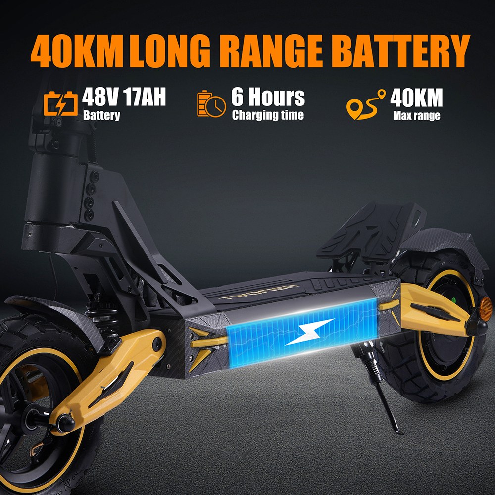 TWOFISH V2 MAX Electric Scooter, 600W Motor, 48V 17Ah Battery, 10 inch Tires, 53km/h Max Speed, 40km Range, Mechanical Disc Brakes, Spring Suspension, LCD Display