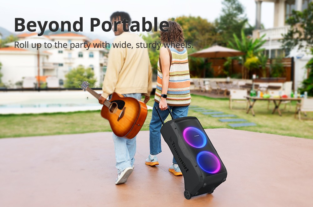 Refurbished Tronsmart Halo 300 Party Speaker w/ XLR, Guitar & Mic Inputs + 240W Punch, Beat-Sync LEDs, 20H Battery Life, Outdoor / Beach / Pool / Travel