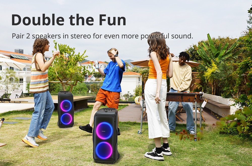 Refurbished Tronsmart Halo 300 Party Speaker w/ XLR, Guitar & Mic Inputs + 240W Punch, Beat-Sync LEDs, 20H Battery Life, Outdoor / Beach / Pool / Travel