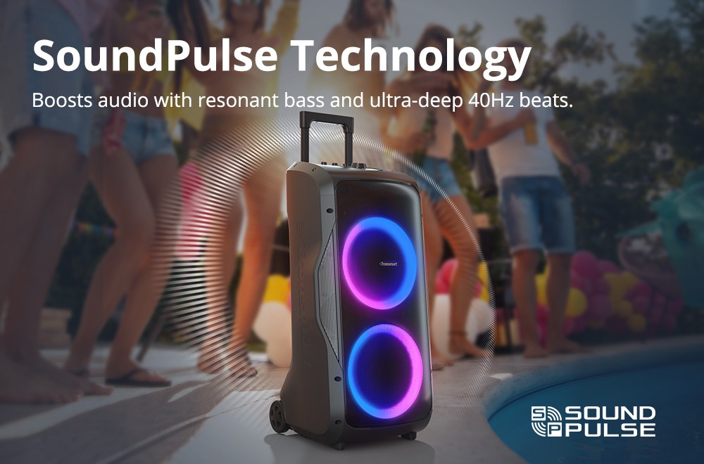 Refurbished Tronsmart Halo 300 Party Speaker w/ XLR, Guitar & Mic Inputs + 240W Punch, Beat-Sync LEDs, 20H Battery Life, Outdoor / Beach / Pool / Travel