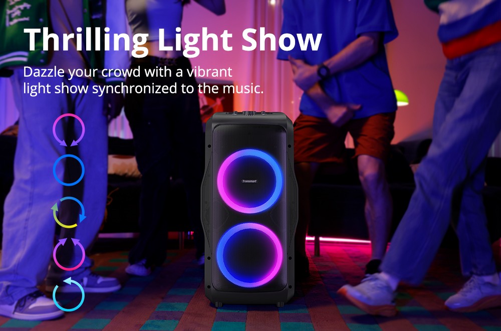 Refurbished Tronsmart Halo 300 Party Speaker w/ XLR, Guitar & Mic Inputs + 240W Punch, Beat-Sync LEDs, 20H Battery Life, Outdoor / Beach / Pool / Travel