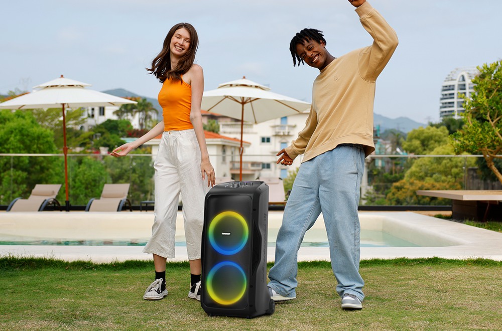 Refurbished Tronsmart Halo 300 Party Speaker w/ XLR, Guitar & Mic Inputs + 240W Punch, Beat-Sync LEDs, 20H Battery Life, Outdoor / Beach / Pool / Travel