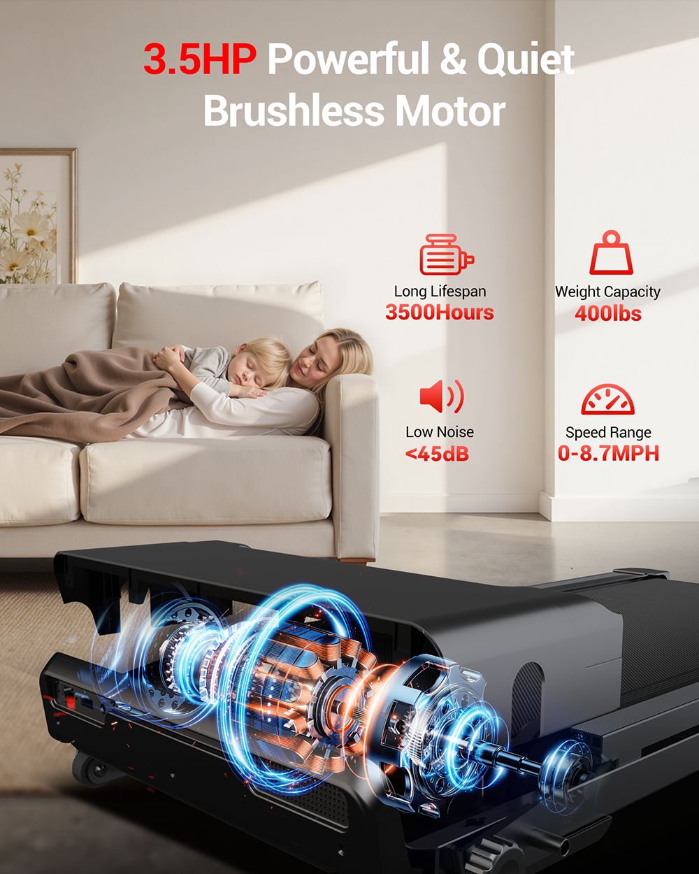 UMAY L20 Treadmill with 20% Manual Incline, 3-Level Incline Adjustment, 3.5HP Brushless Motor, 400lbs Max Load, 108×41.2cm Wide Belt, Touchscreen Display & 4.5" Ultra-Slim Fold Design