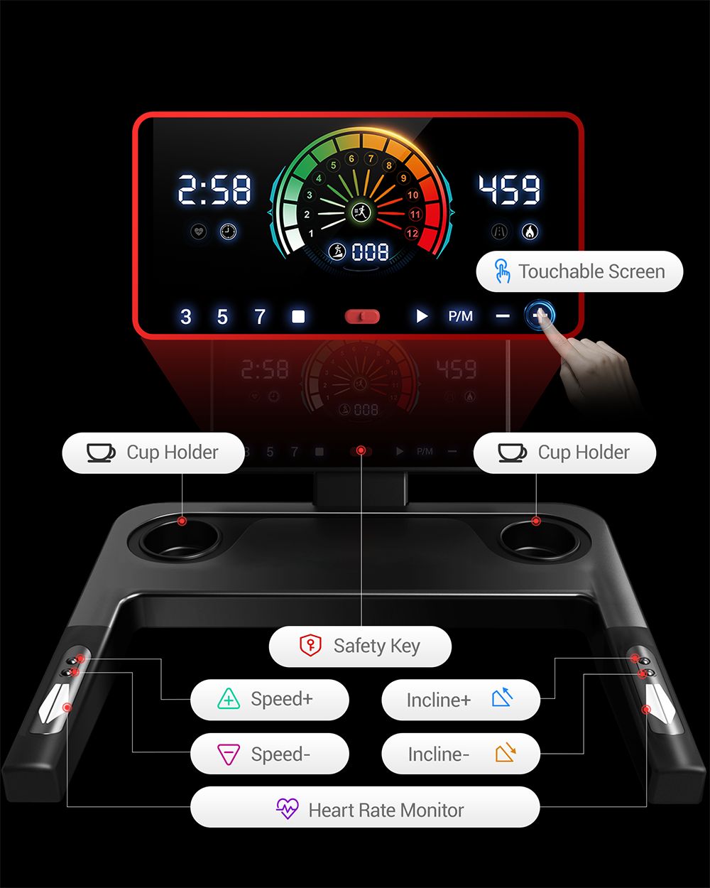 UMAY L20 Treadmill with 20% Manual Incline, 3-Level Incline Adjustment, 3.5HP Brushless Motor, 400lbs Max Load, 108×41.2cm Wide Belt, Touchscreen Display & 4.5" Ultra-Slim Fold Design