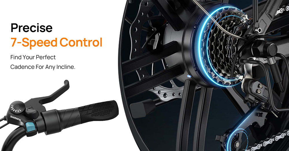 URLIFE T5 Electric Bike, 750W motor, 48V 13Ah batéria, 20*4 palcové pneumatiky, max. rýchlosť 45km/h, max. dojazd 125km, dvojkotúčové brzdy, plné odpruženie, Shimano 7 rýchlostí - čierny