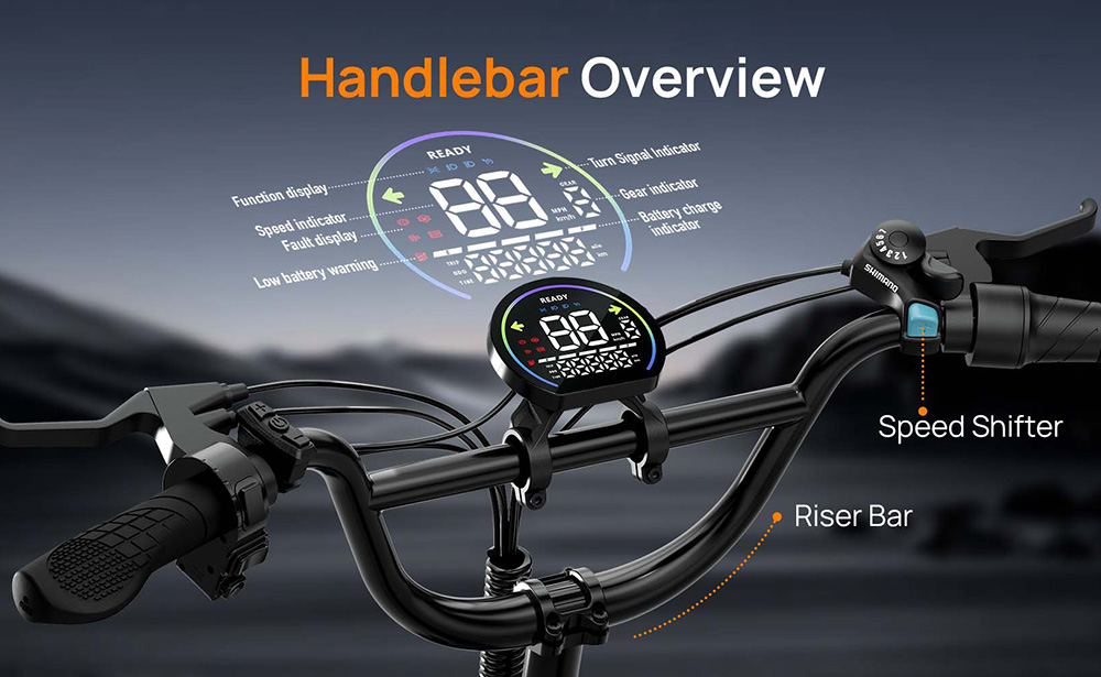 URLIFE T5 Electric Bike, 750W motor, 48V 13Ah batéria, 20*4 palcové pneumatiky, max. rýchlosť 45km/h, max. dojazd 125km, dvojkotúčové brzdy, plné odpruženie, Shimano 7 rýchlostí - čierny