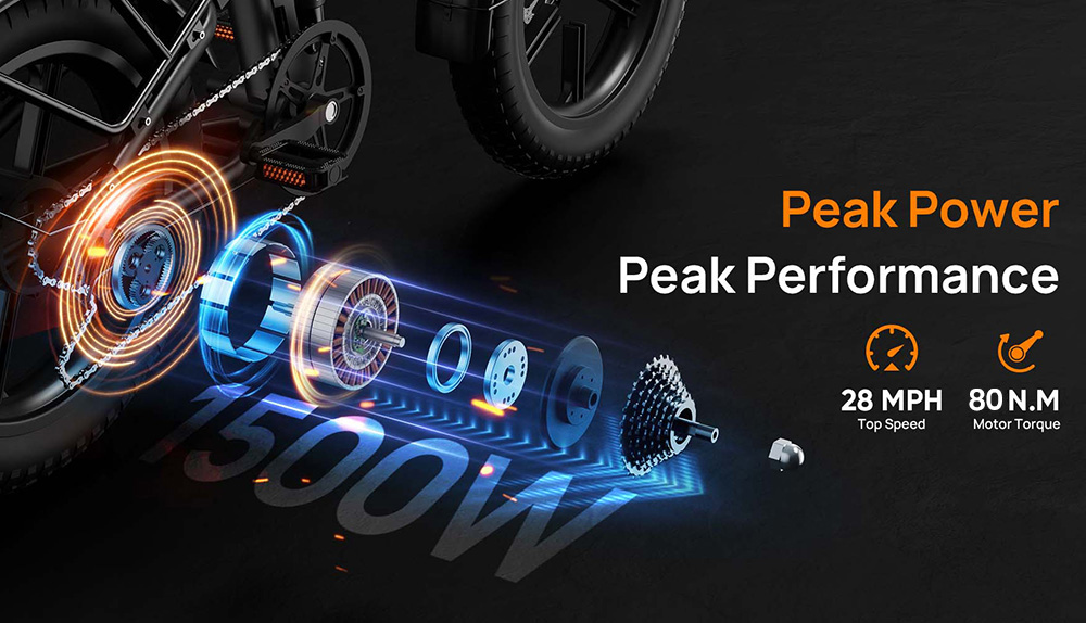 URLIFE T5 Electric Bike, 750W motor, 48V 13Ah batéria, 20*4 palcové pneumatiky, max. rýchlosť 45km/h, max. dojazd 125km, dvojkotúčové brzdy, plné odpruženie, Shimano 7 rýchlostí - čierny