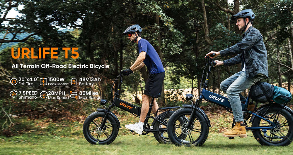 URLIFE T5 Electric Bike, 750W Motor, 48V 13Ah Battery, 20*4 inch Tires, 45km/h Max Speed, 125km Max Range, Dual Disc Brakes, Full Suspension, Shimano 7-speed - Blue