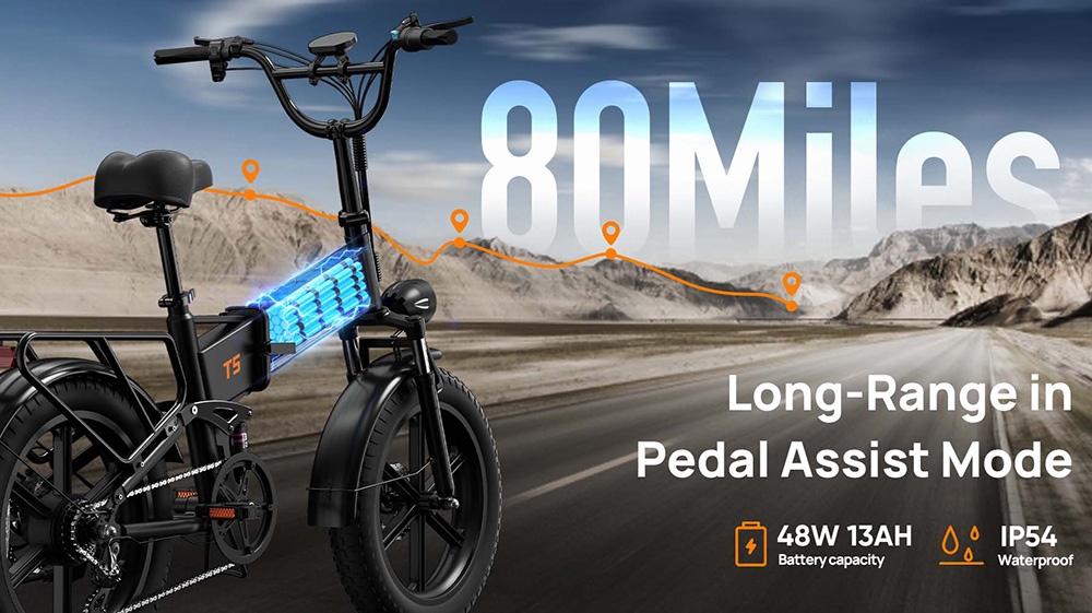 URLIFE T5 Electric Bike, 750W Motor, 48V 13Ah Battery, 20*4 inch Tires, 45km/h Max Speed, 125km Max Range, Dual Disc Brakes, Full Suspension, Shimano 7-speed - Blue