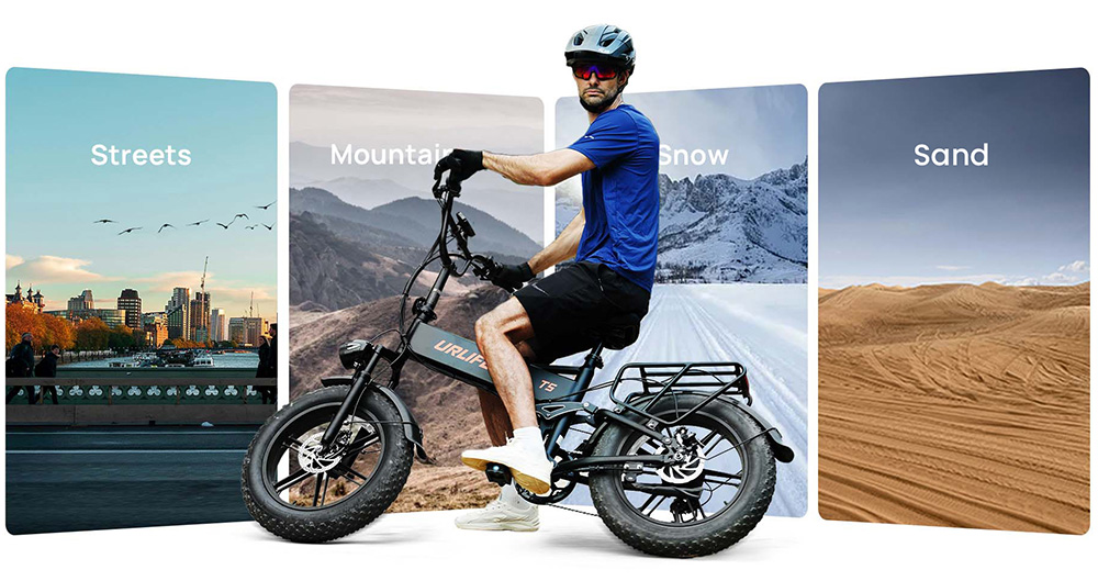 URLIFE T5 Electric Bike, 750W Motor, 48V 13Ah Battery, 20*4 inch Tires, 45km/h Max Speed, 125km Max Range, Dual Disc Brakes, Full Suspension, Shimano 7-speed - Blue