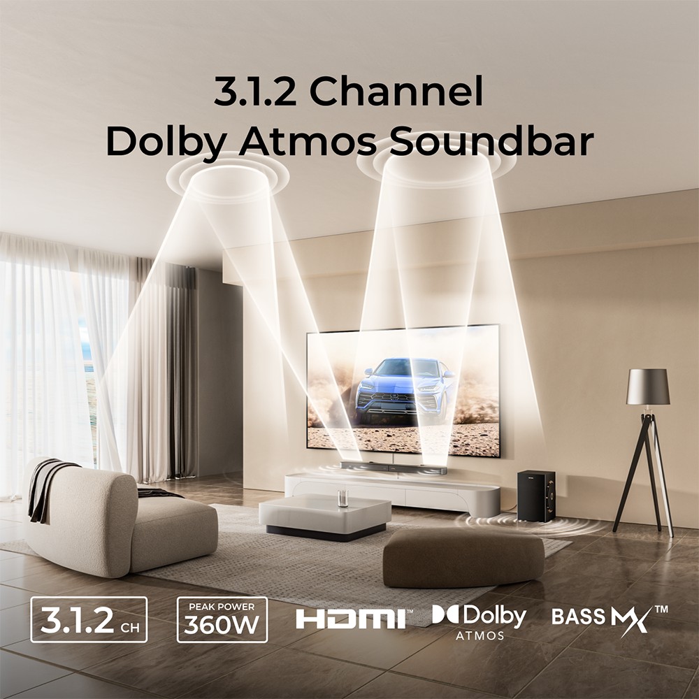 Ultimea Skywave F30 Boom 3.1.2ch Soundbar, 360W Peak Power, Dolby Atmos, APP Control, Supports HDMI Connection, Bluetooth 5.4