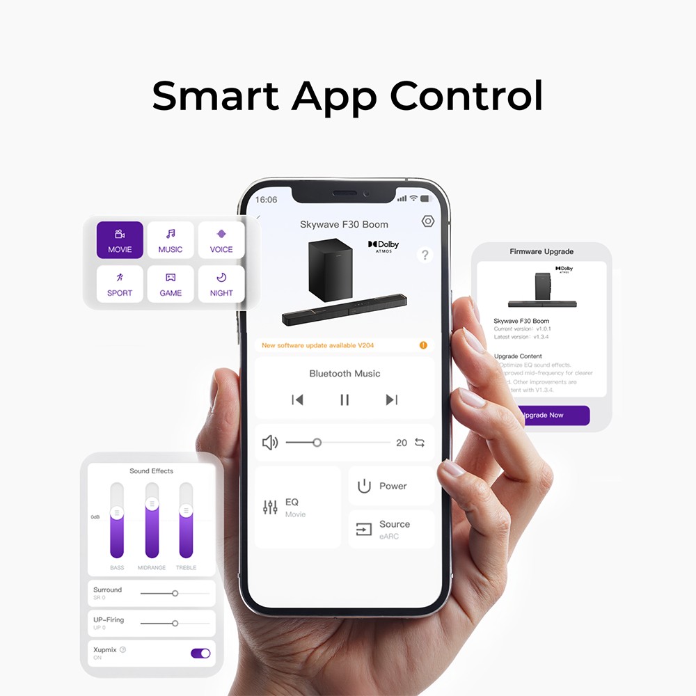Ultimea Skywave F30 Boom 3.1.2ch Soundbar, 360W Peak Power, Dolby Atmos, APP Control, Supports HDMI Connection, Bluetooth 5.4