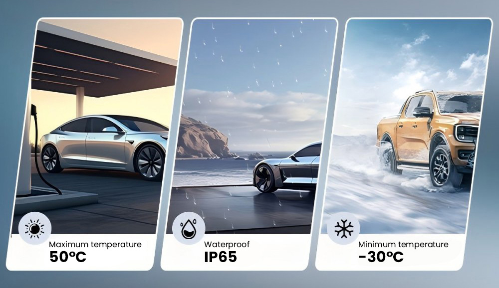 VDL POWER EC12 Portable EV Charger, 3.6kW Fast Charging, 6A-16A Adjustable Current, Type 2 Connector, IP65 Waterproof, LED Display