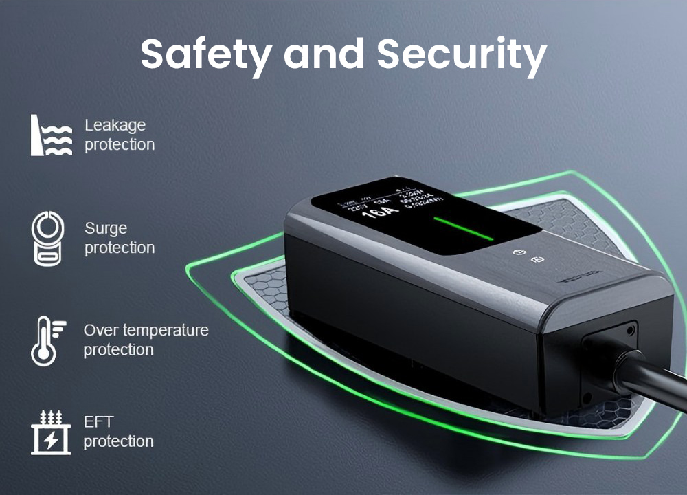 VDL POWER EC12 Portable EV Charger, 3.6kW Fast Charging, 6A-16A Adjustable Current, Type 2 Connector, IP65 Waterproof, LED Display