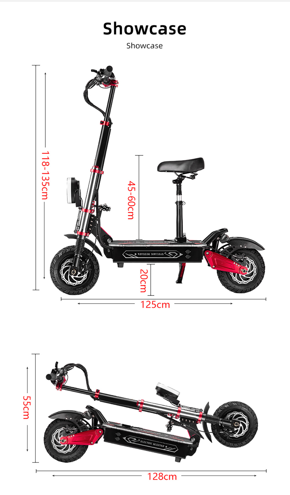BOYUEDA S5-11 Elektromos Roller, 2*3000W-os Motor, 60V 38AH Akkumulátor, 11 hüvelykes Gumiabroncs, 85km/h Max. Sebesség, 120km Hatótávolság, Dupla Hidraulikus Tárcsafék, Hidraulikus Lengéscsillapító, LCD Kijelző