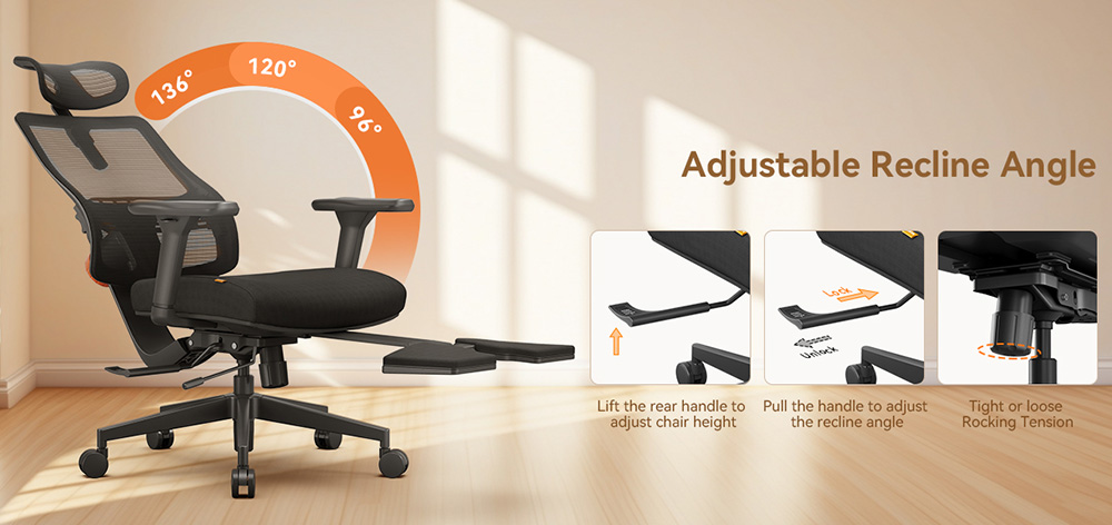 NEWTRAL MagicH-BP Chaise ergonomique avec plateau de travail amovible, dossier à suivi automatique, support lombaire adaptatif, appui-tête à accoudoirs réglables - Noir
