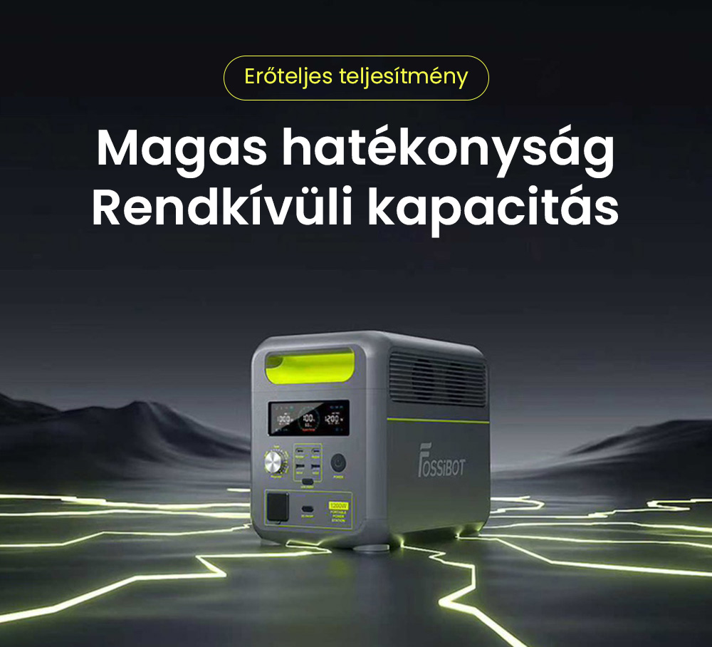 FOSSiBOT F1200 Hordozhat&oacute; Erőmű, 1024 Wh Kapacit&aacute;s, 1200 W N&eacute;vleges Teljes&iacute;tm&eacute;ny, 3 LED Vil&aacute;g&iacute;t&aacute;si M&oacute;d, 7 Kimeneti Port, BMS V&eacute;delem, <10 ms &Aacute;tkapcsol&aacute;s, 5 Fokozat&uacute; Bemeneti Szab&aacute;lyoz&oacute;, EV Minős&eacute;gű LiFePO4 Akkumul&aacute;tor, 4000+ Ciklusidő