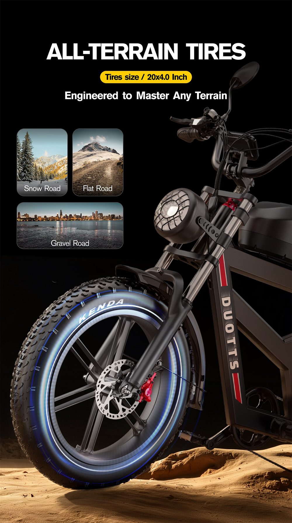 DUOTTS F20 Electric Bike 750W Motor 52V 27Ah Battery 20*4.0 Inch Fat Tire 50km/h Max Speed up to 120km Range with Full Suspension, Spring Shock Absorption, Hydraulic Disc Brakes - Black