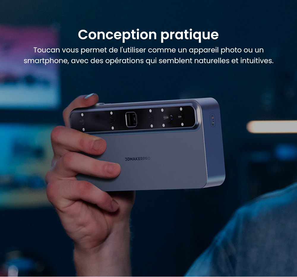 3DMakerpro Toucan Premium Scanner 3D, Précision de 0,03mm, Tout-en-un Autonome, Double FOV 135×185mm - 1000×750mm, Couleur 48MP, Batterie 6600mAh, Wi-Fi 6