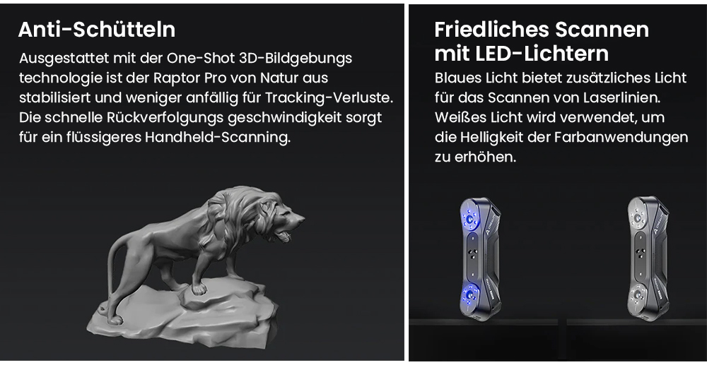 Creality Raptor Pro 3D-Scanner, 22+7 blauer Laser NIR, 60fps Scangeschwindigkeit, Objekte zwischen 5-4000mm, 24-Bit Vollfarbscan, 0,02mm Genauigkeit, Anti-Verwacklung