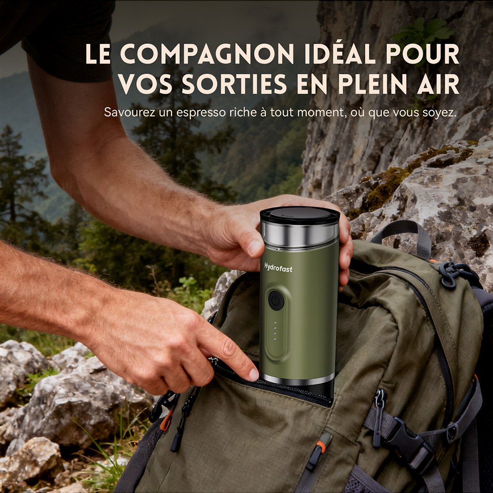 Hydrofast PO-100 Machine &agrave; expresso portable, pression de 20 bars, batterie de 9600mAh, capsules et caf&eacute; moulu 2 en 1, chauffage sans fil, format compact pour le voyage